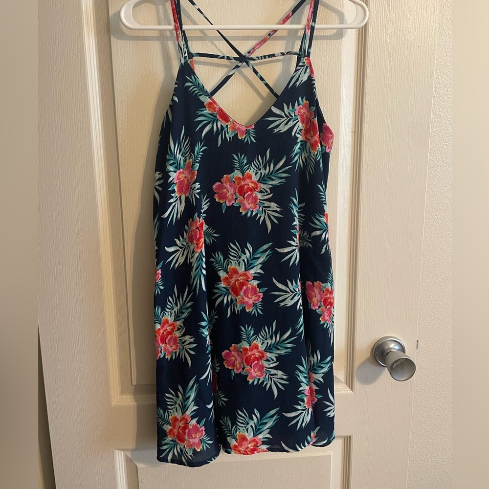 Hawaiian print dress navy